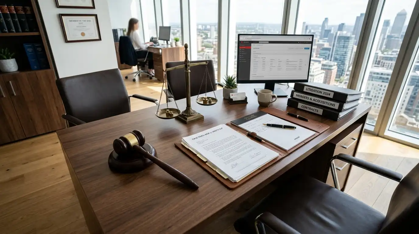 Attorney office desk with gavel