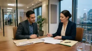 Client discussing paperwork