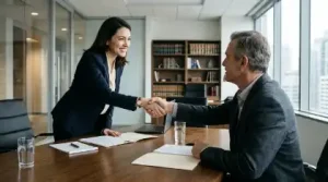 Attorney shaking hands with client